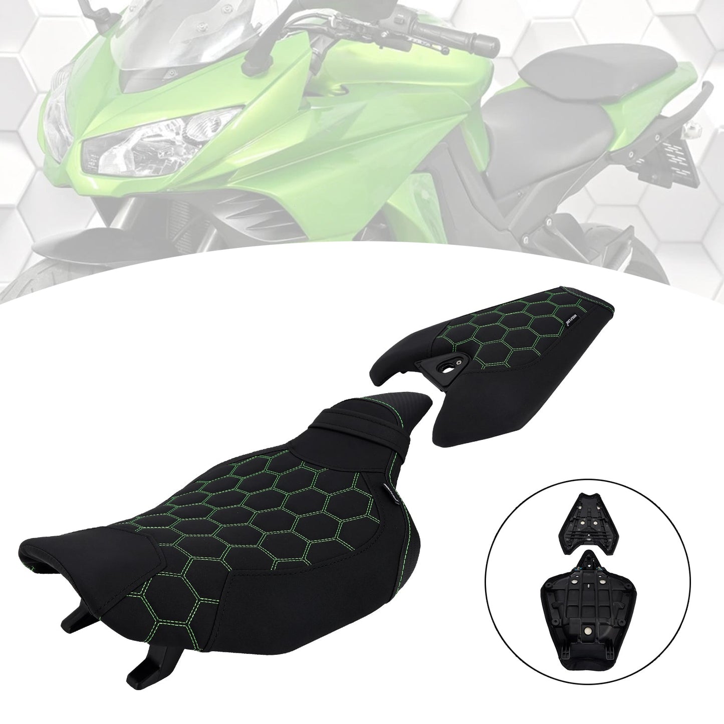 2014-2025 2024 Per Kawasaki Z1000 Kit sella conducente e passeggero Cuscino posteriore Verde2