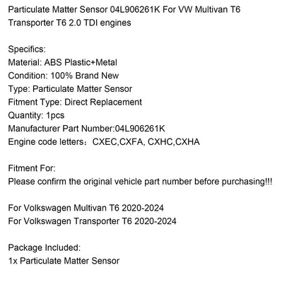 Sensore di particolato 04L906261K per VW Multivan T6 Transporter T6 2.0 TDI 2020-2024