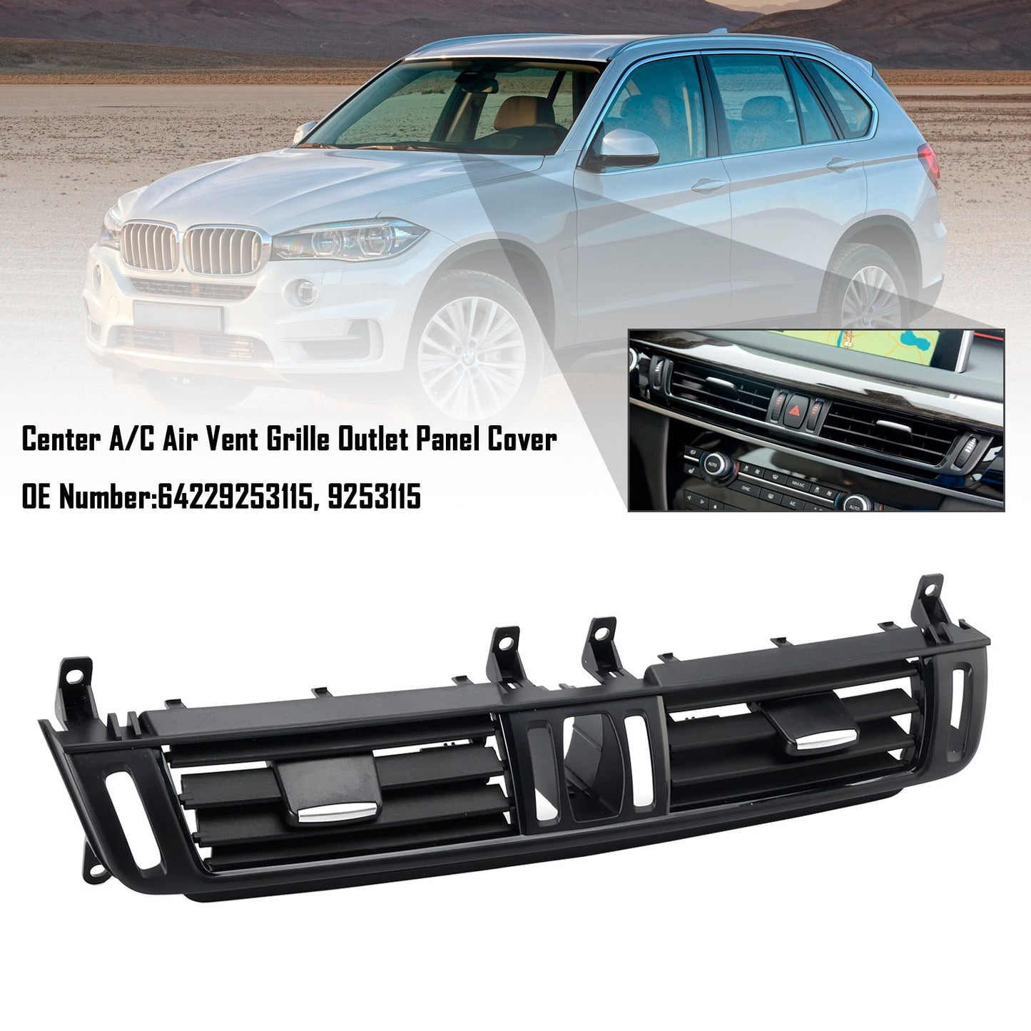 Bocchetta di ventilazione A/C centrale del cruscotto BMW X5 F15 2014-2018 64229253115 9253115