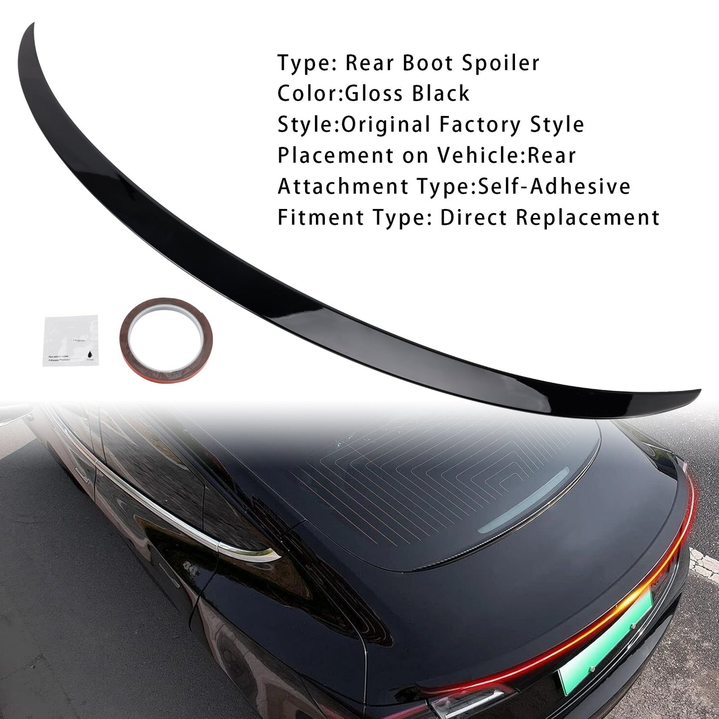 Spoiler posteriore nero lucido per Tesla Model 3 17-23, stile originale di fabbrica