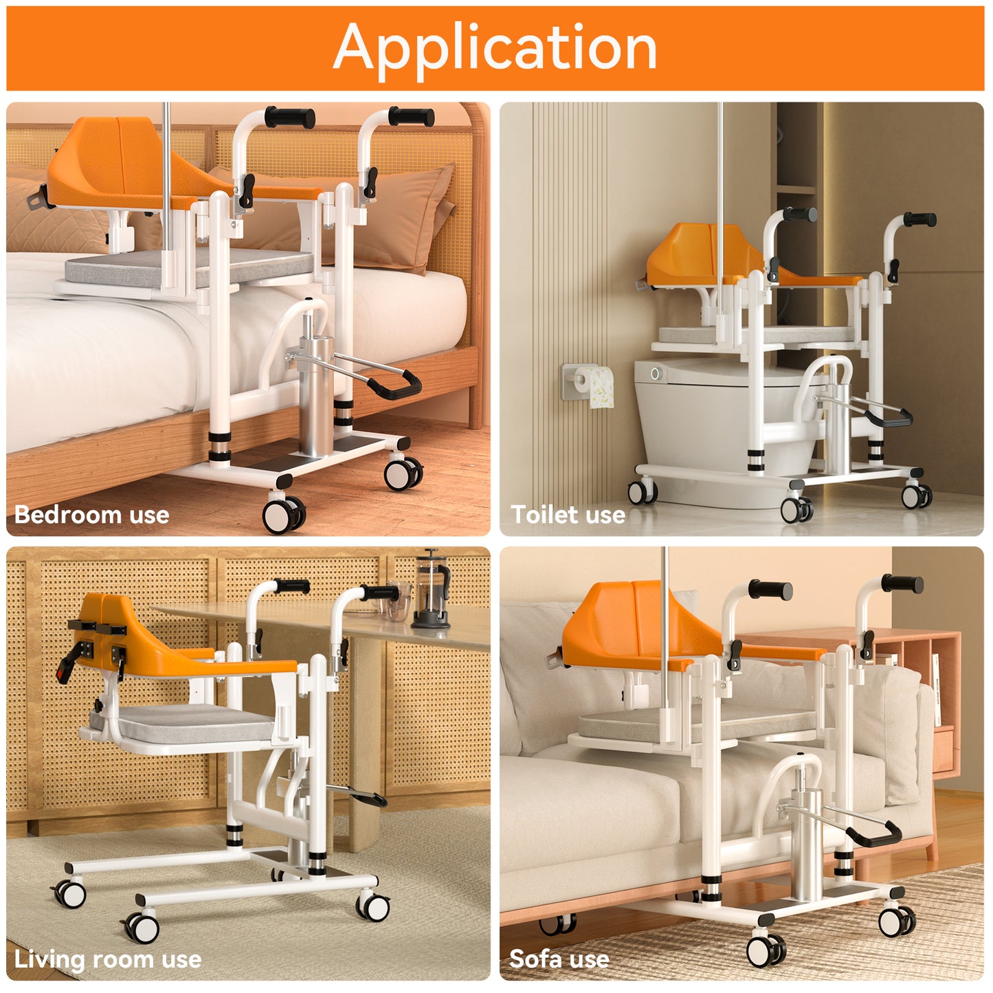 Sedia per pazienti allargata Sedia a rotelle idraulica per trasferimento Sedia a rotelle con sedile diviso a 180°