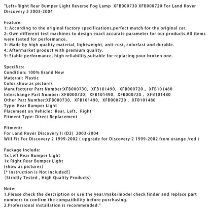 Luce paraurti posteriore sinistra+destra Land Rover Discovery 2 2003-2004, luce retromarcia fendinebbia