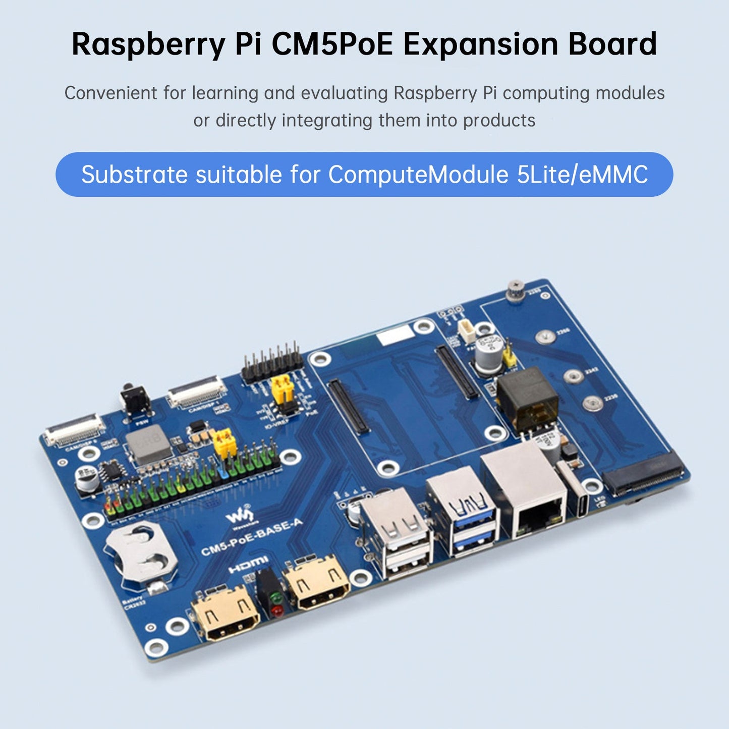 Raspberry Pi CM5 PoE Scheda di espansione Modulo di elaborazione Supporto scheda base M.2 NVMe