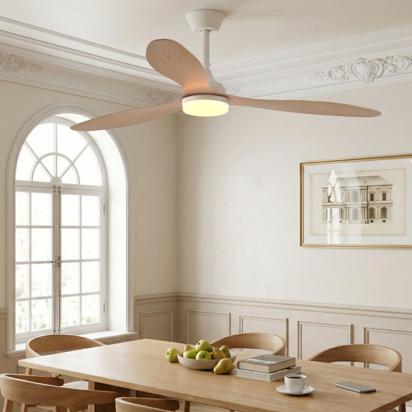 Telecomando Ventilatore moderno 52" con luce 6 velocità Nero-Bianco