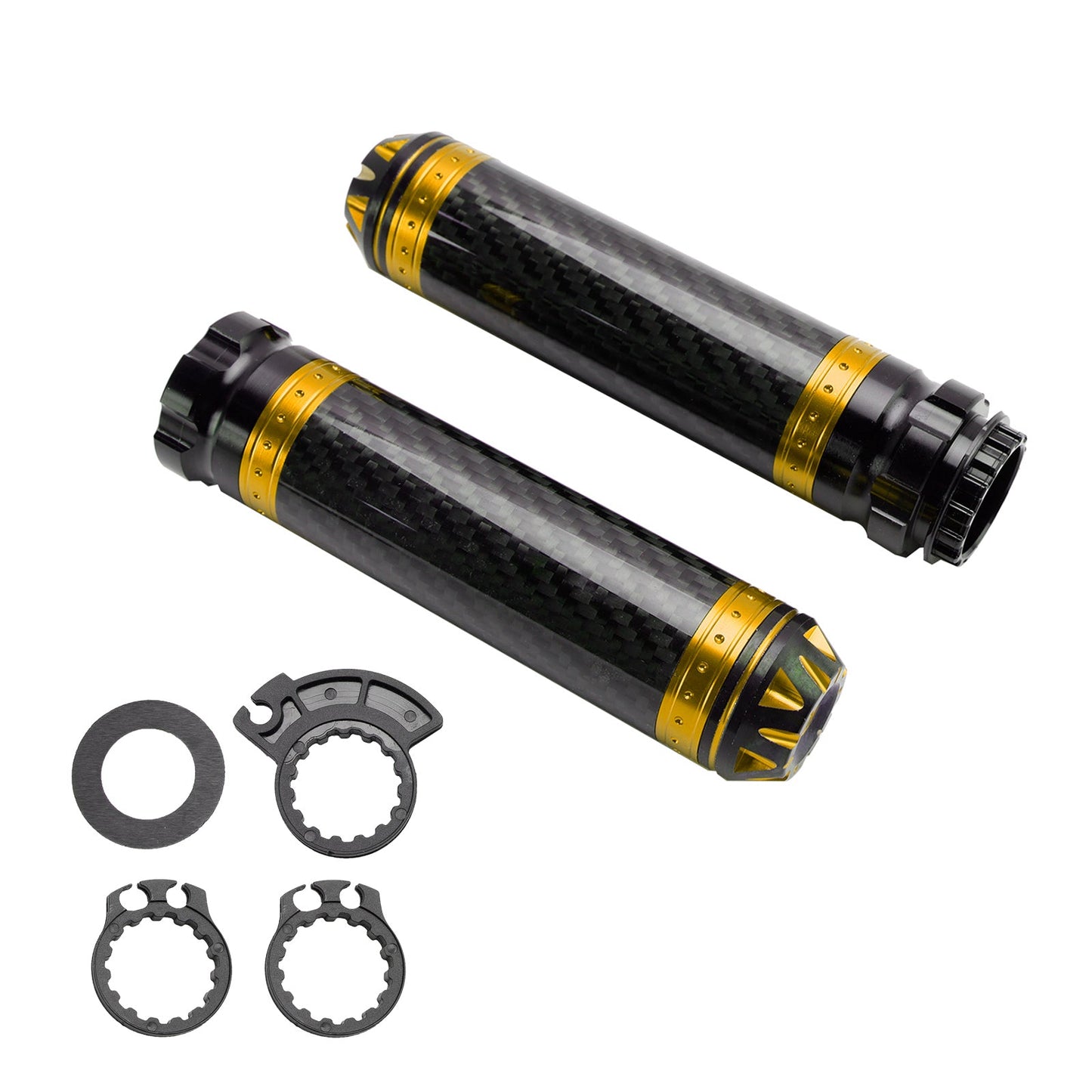 Manopole per manubrio moto da 7/8""/22 mm in carbonio, universali, verdi, per moto, argento