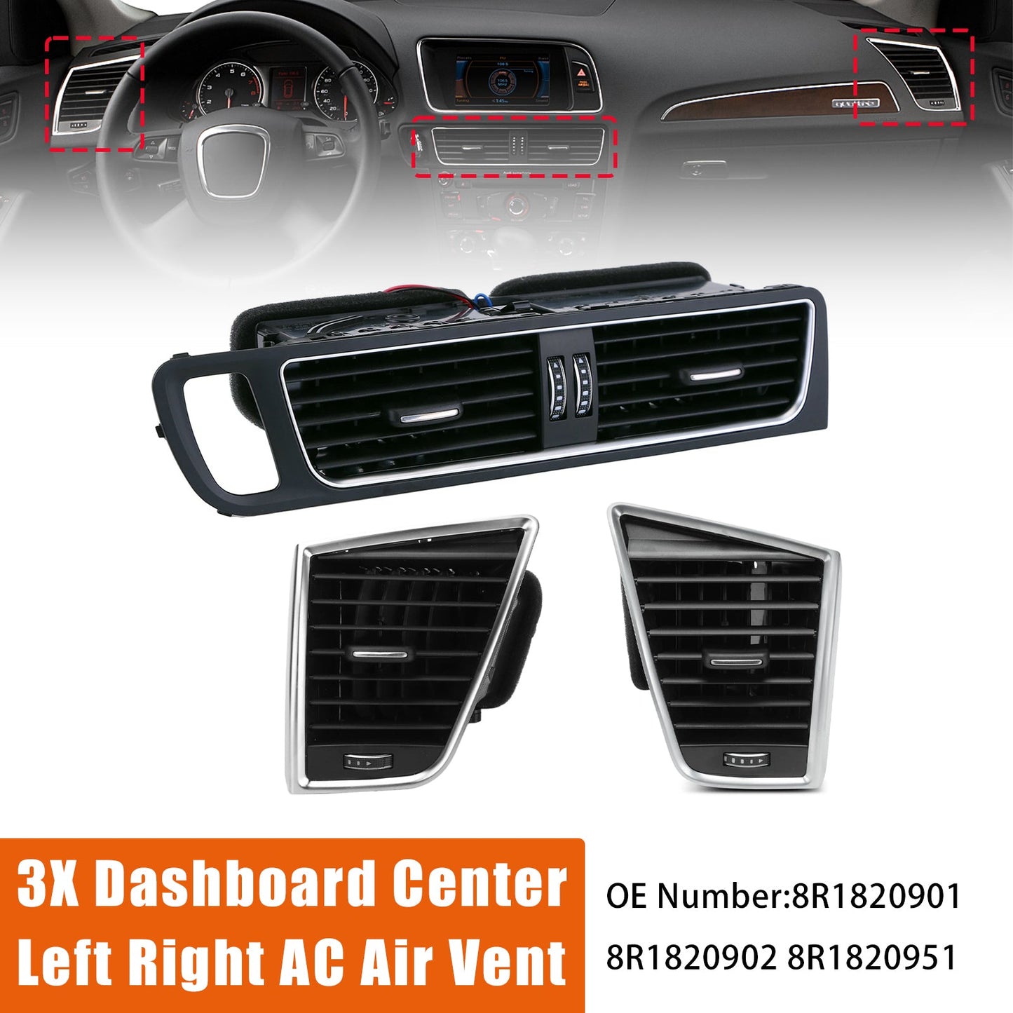 8R1820951 8R1820902 3 pezzi Bocchetta di ventilazione per pannello centrale del cruscotto A/C per Audi SQ5 3.0L 2009-2017