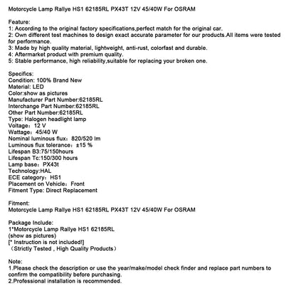 Lampada per moto Rallye HS1 62185RL PX43T 12V 45/40W per OSRAM