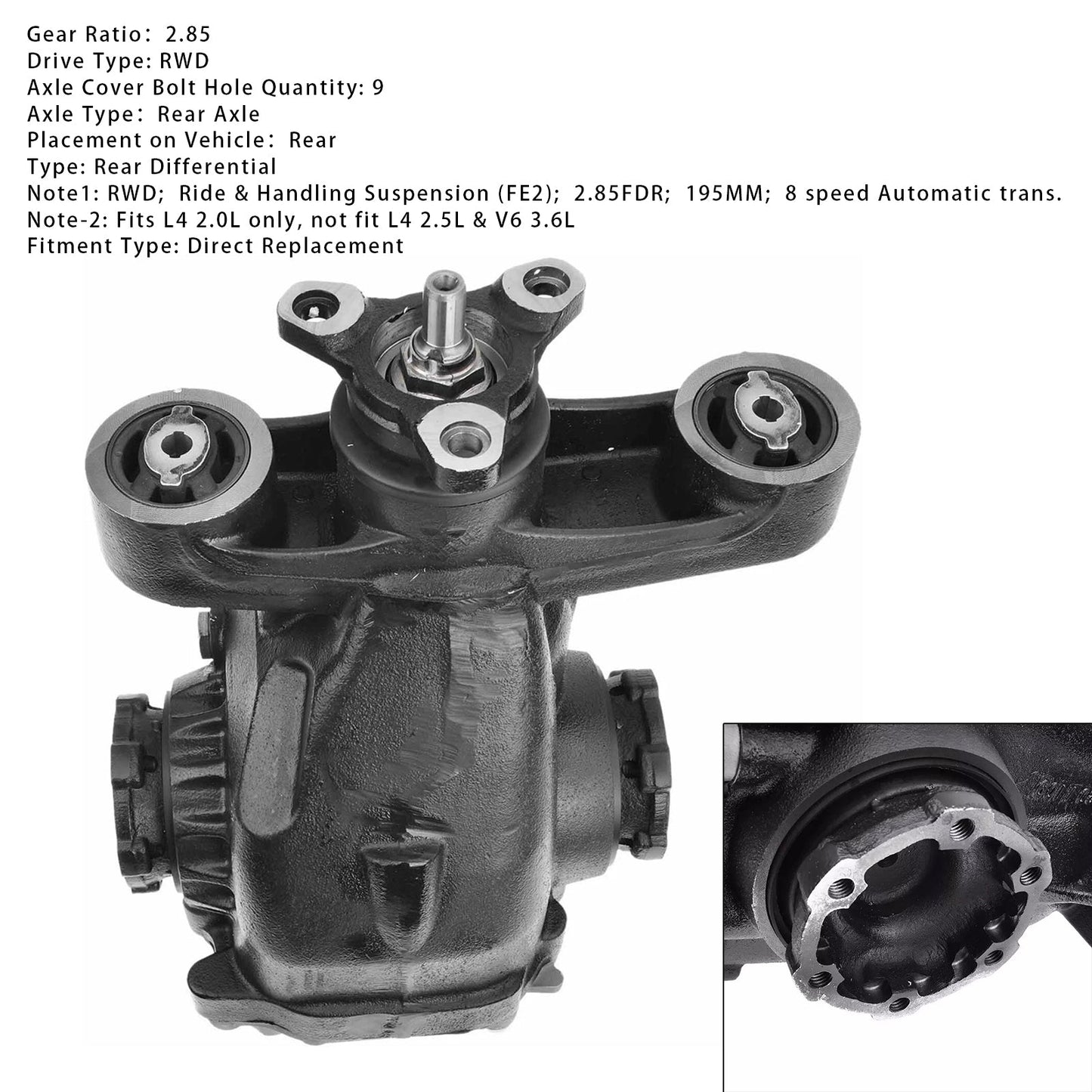 Supporto differenziale per Cadillac ATS Performance L4 2.0L benzina 2016, rapporto 2,85, 23156307 84110754