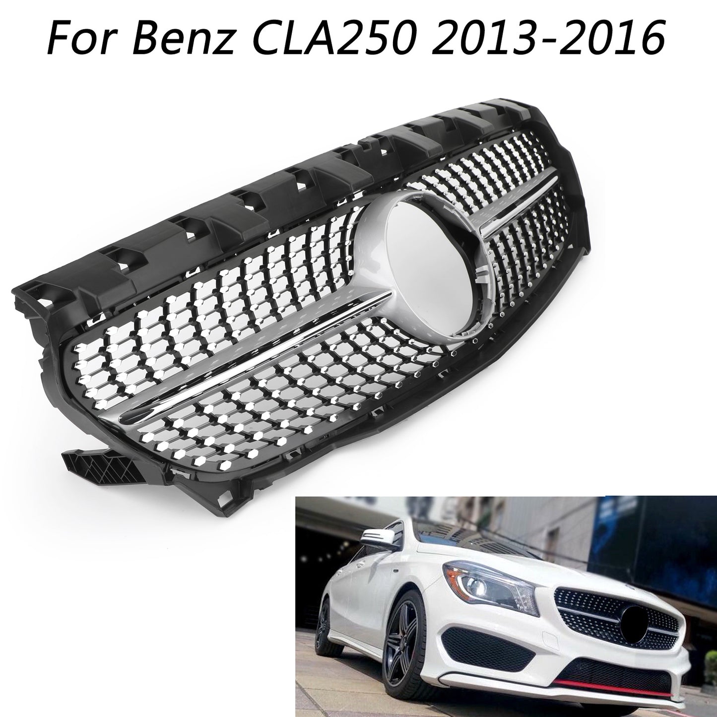 Per Mercedes-Benz R117 W117 CLA250 2013-2016 Griglia a stella Silver Diamond
