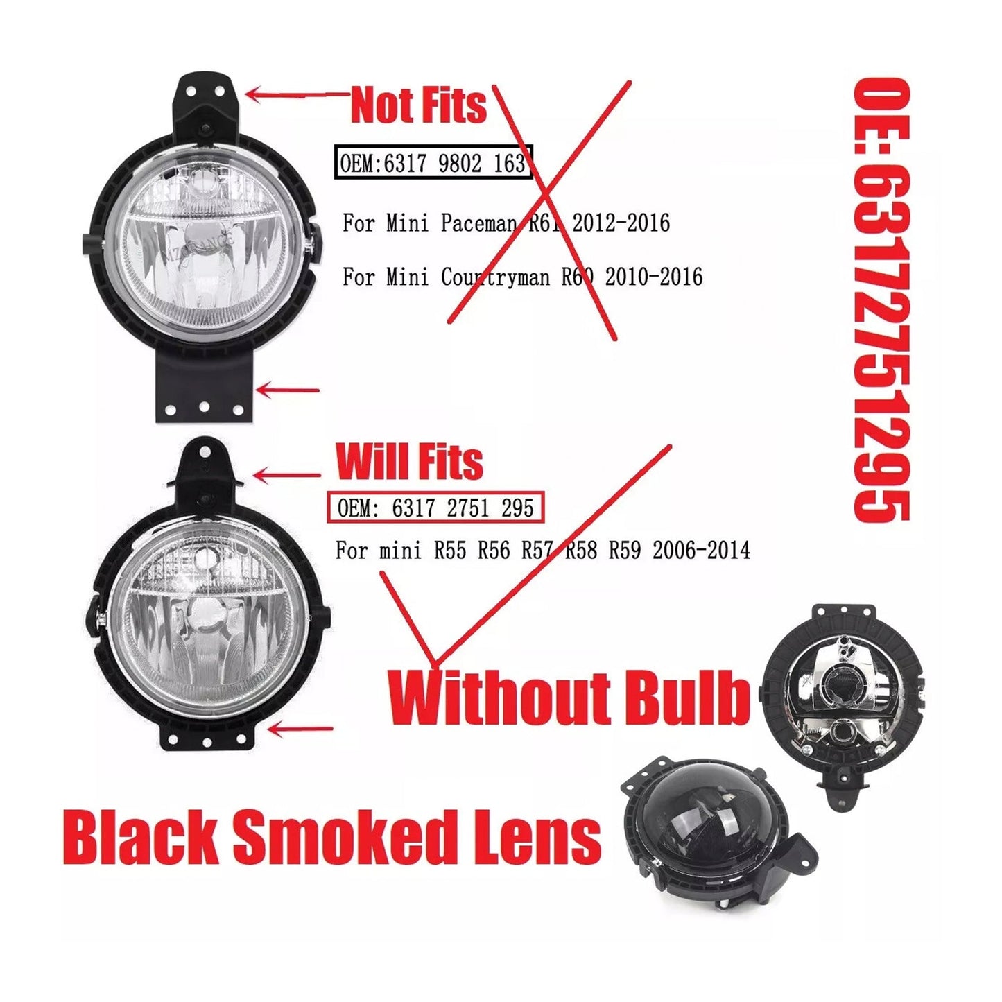 1 pz. Fendinebbia paraurti anteriore per Mini R55 R56 R58 R59 R60 63172751295 51112751295 Lente fumé