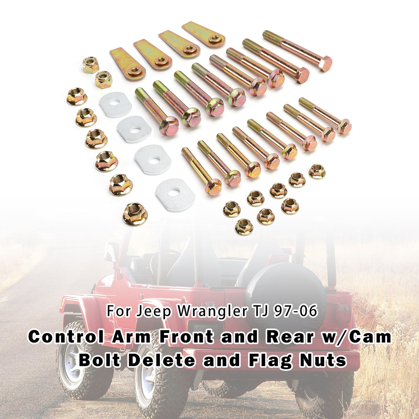 1997-2006 Per Jeep Wrangler TJ Braccio di controllo anteriore e posteriore con eliminazione del bullone della camma e dadi a bandiera