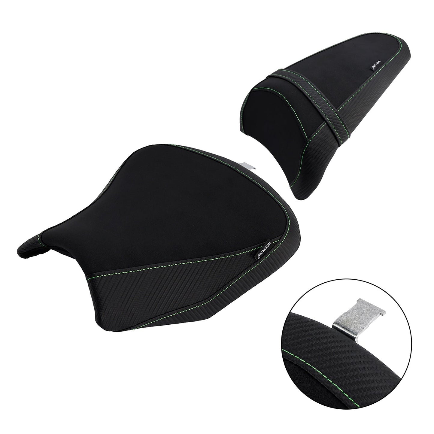 Kit cuscini passeggero anteriore e posteriore Raider per Kawasaki Ninja 650 Z650 2017-2025, colore verde.