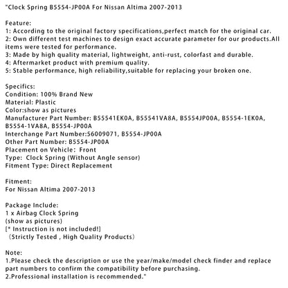 Molla di sospensione dell'orologio Nissan Altima 2007-2013 B5554-JP00A