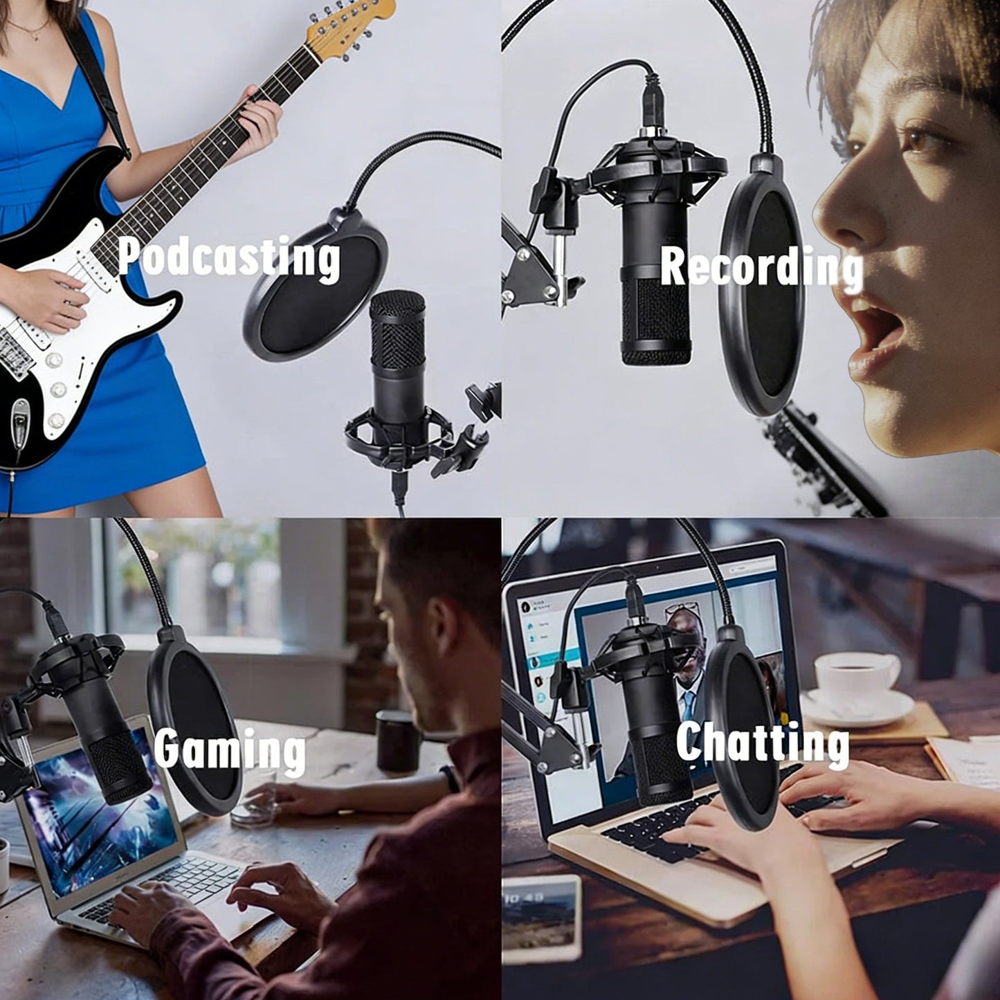 Microfono a condensatore USB BM800 per PC, kit microfono da studio, canto e streaming.