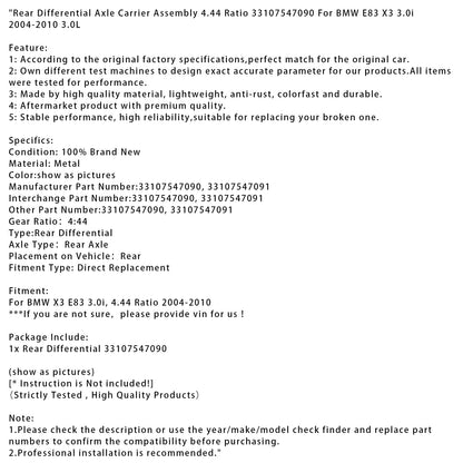 Supporto assale differenziale posteriore BMW E83 X3 3.0i 2004-2010 rapporto 4,44 33107547090
