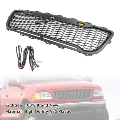 Griglia paraurti anteriore a nido d'ape nera opaca stile Raptor per Ford F150 1999-2003 con LED
