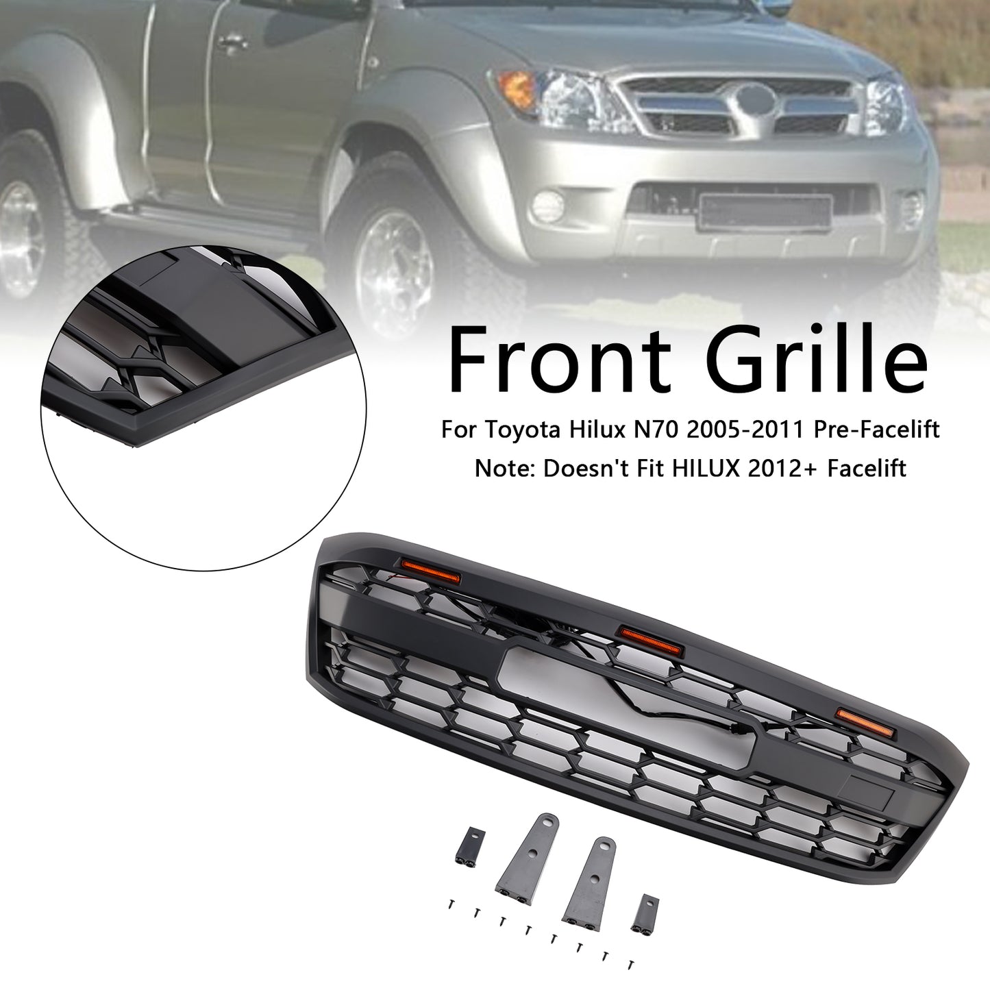 Griglia paraurti anteriore stile GR a LED per Toyota Hilux N70 pre-Facelift 2005-2011