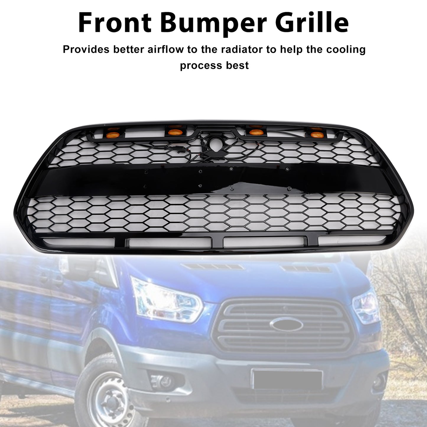 Griglia paraurti anteriore nera lucida Ford Transit MK8 Raptor 2015-2018 con LED
