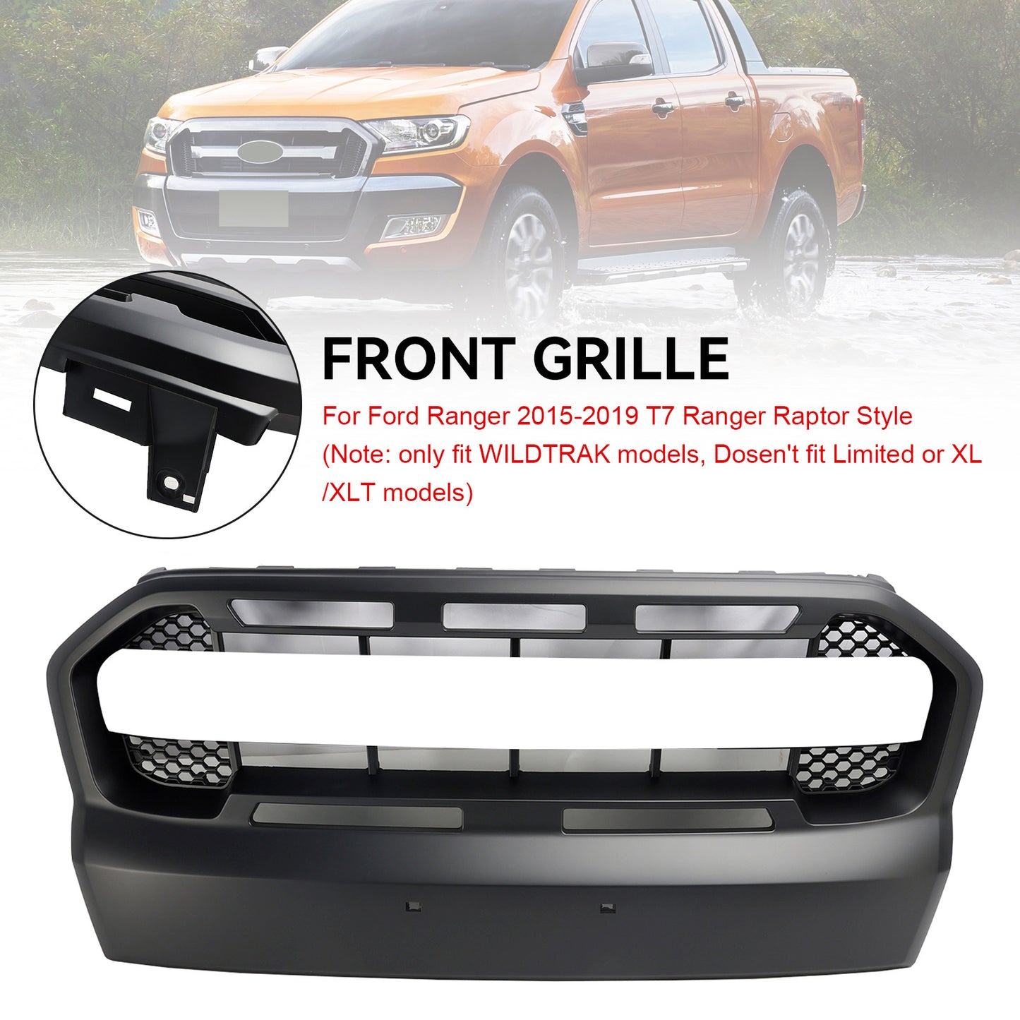 Griglia paraurti anteriore Matt Black Ford Ranger 2015-2019 T7 Stile Raptor