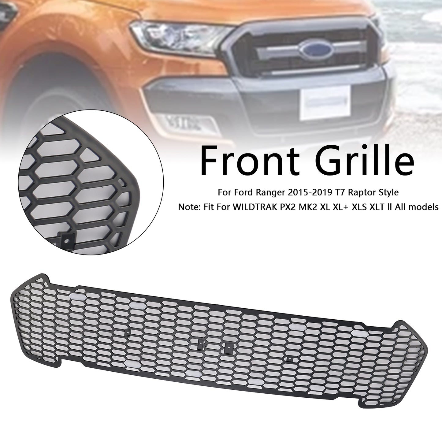 Griglia paraurti anteriore nero opaco adatta per Ford Ranger 2015-2019 T7 W/LED