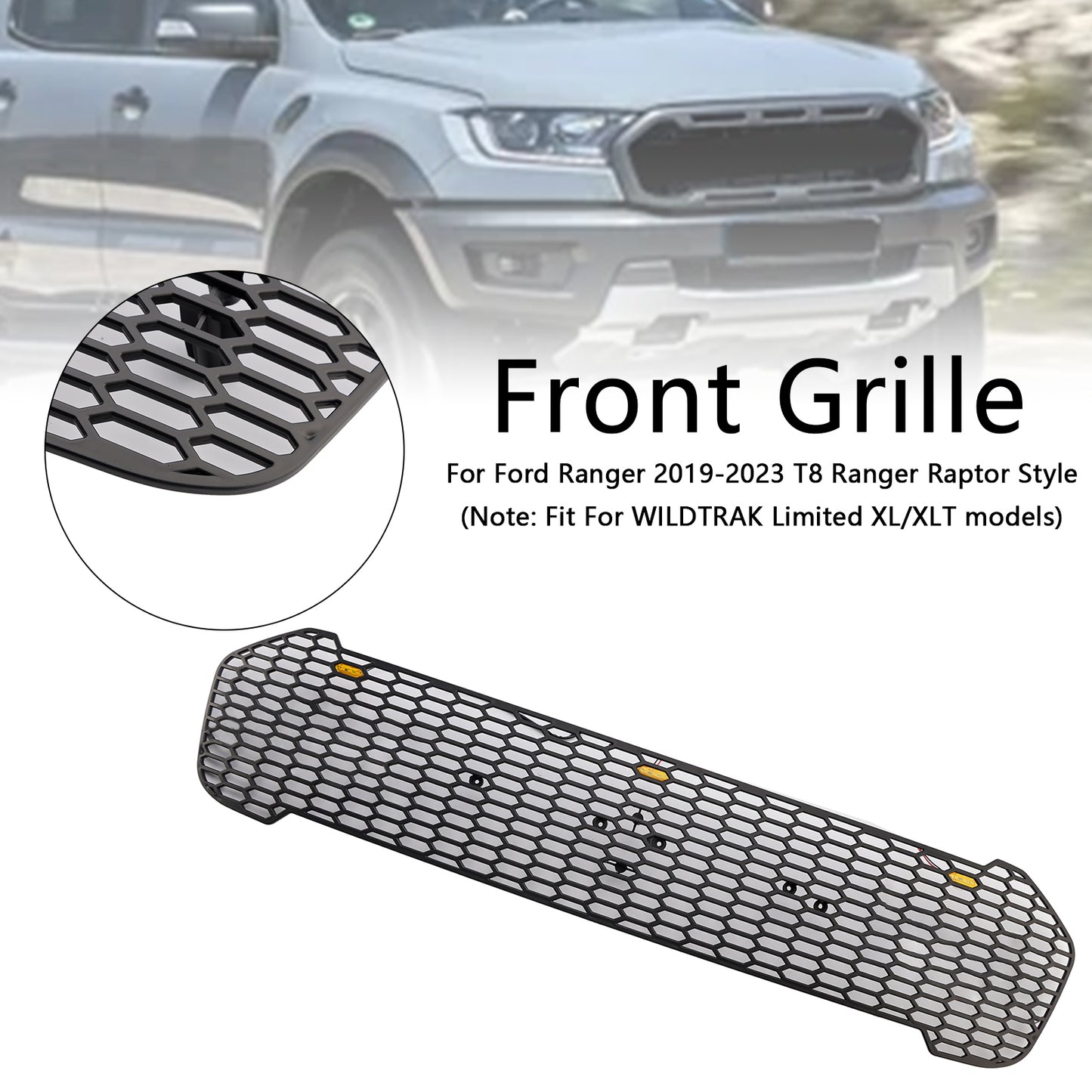 Griglia paraurti anteriore stile Raptor Ford Ranger T8 2019-2023 con LED