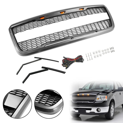 Per Ford F-150 2004 2005 2006 2007 2008 Style Raptor Griglia del cofano anteriore in rete sostitutiva con LED