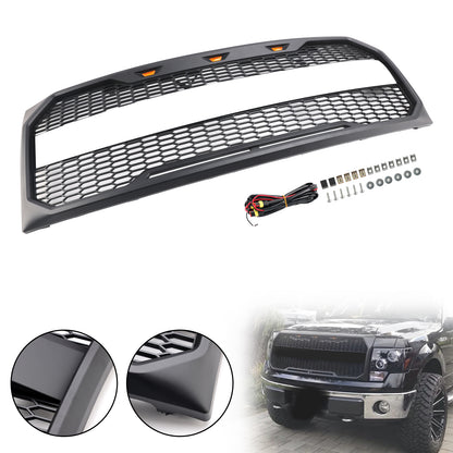 Grill per paraurti anteriore in stile Raptor con LED per Ford F150 2009-2014 Nero