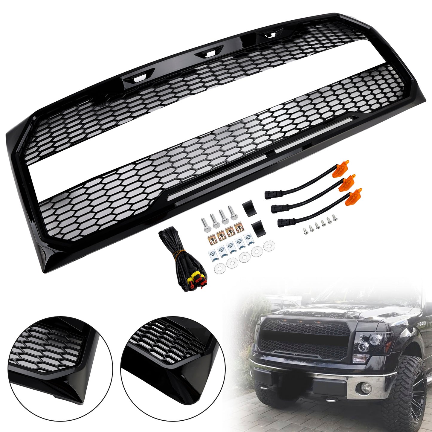 Griglia paraurti anteriore stile Raptor nero lucido adatta per Ford F150 2009-2014