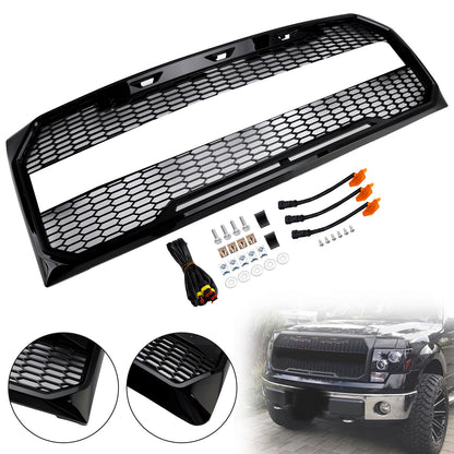Griglia paraurti anteriore stile Raptor nero lucido adatta per Ford F150 2009-2014