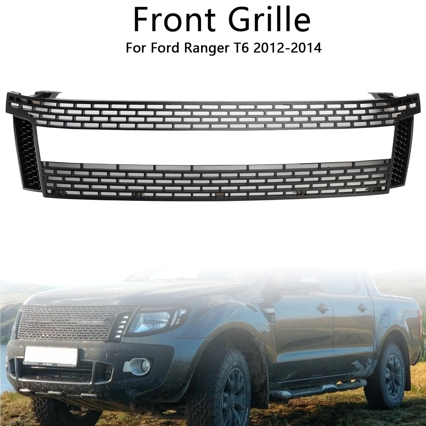 Griglia per paraurti anteriore nera opaca per Ford Ranger T6 PX1 2012-2014
