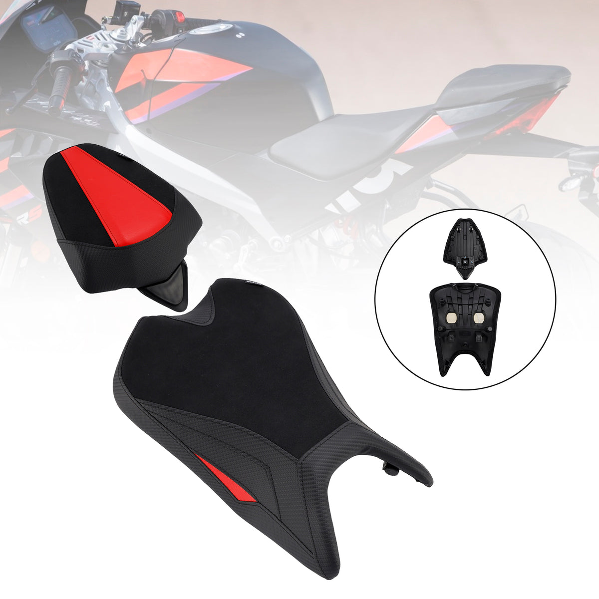 Kit sella conducente e passeggero Rs 457 per Aprilia RS457 2024-2025, cuscino in PU rosso.