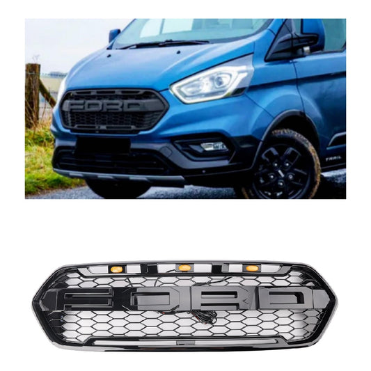 Griglia del paraurti anteriore nero lucido per Ford Transit personalizzato Trail 2018-2023 con 3LED