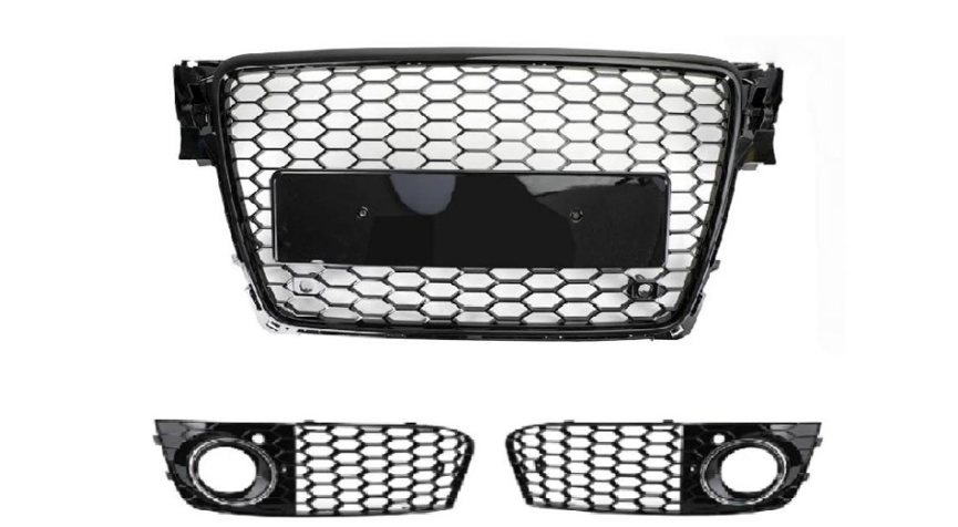 Per 2008-2012 Audi A4/A4 Avant B8 RS4 in stile Honeycomb grill grilla nera + fendinebbia griglia