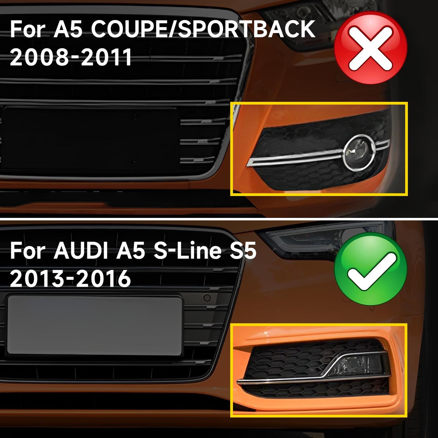Pair Front Fog Lamp Black Trim Grills Grill Per AUDI A5 S-Line S5 2013-2016