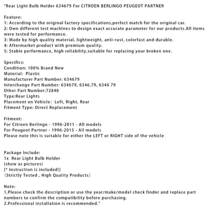 Portalampada luce posteriore 634679 per CITROEN BERLINGO PEUGEOT PARTNER