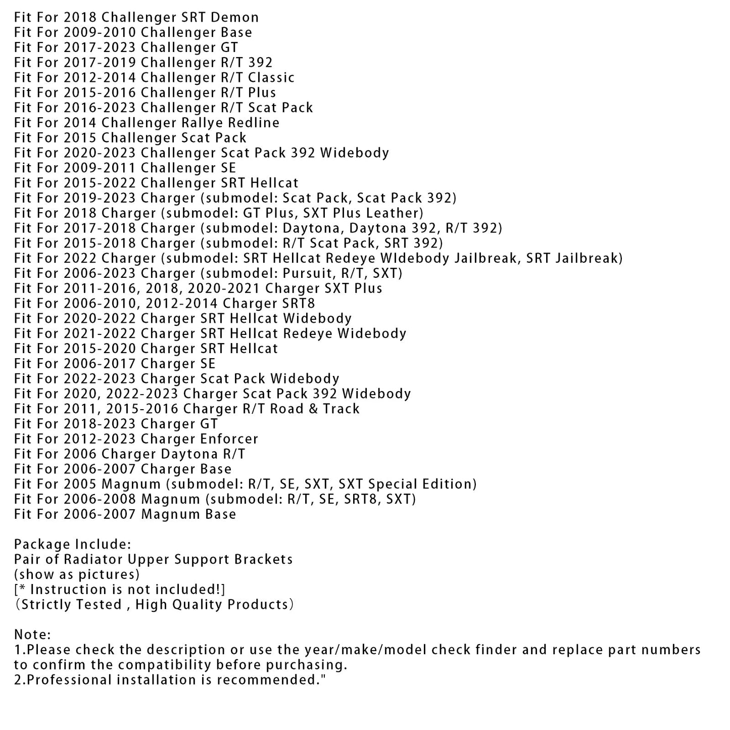 Coppia di staffe di supporto superiori del radiatore per Dodge Chrysler 04596474AD