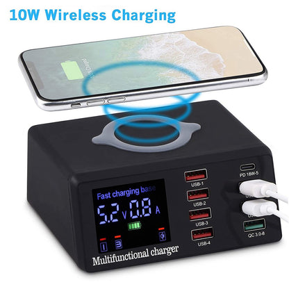 100W 8 Port USB QC3.0 PD Caricatore veloce Wireless Charging Station EU Plug