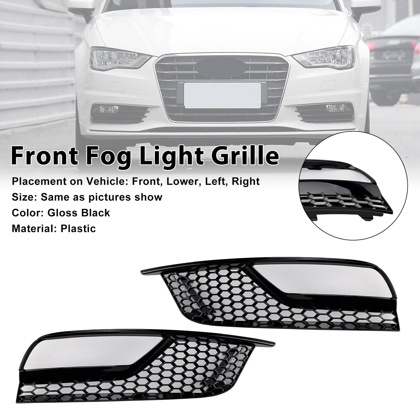 Griglie fendinebbia anteriori nere lucide per Audi A3 8V Berlina 2013-2016
