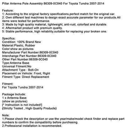 Gruppo antenna a palo per Toyota Tundra 2007-2014 86309-0C040