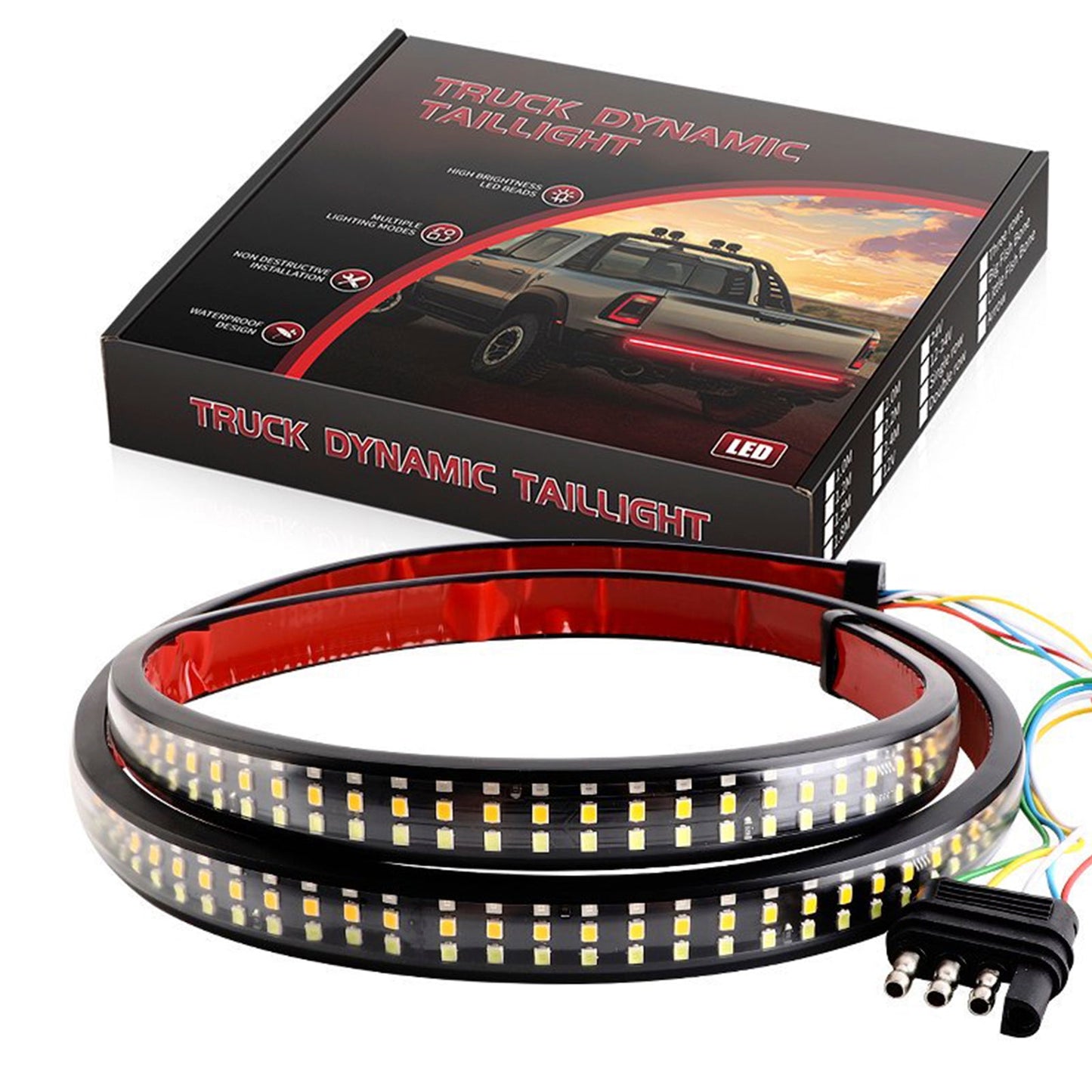 Striscia di luci posteriori a LED per auto e camion, indicatori di direzione dinamici, tre file da 1,2 metri