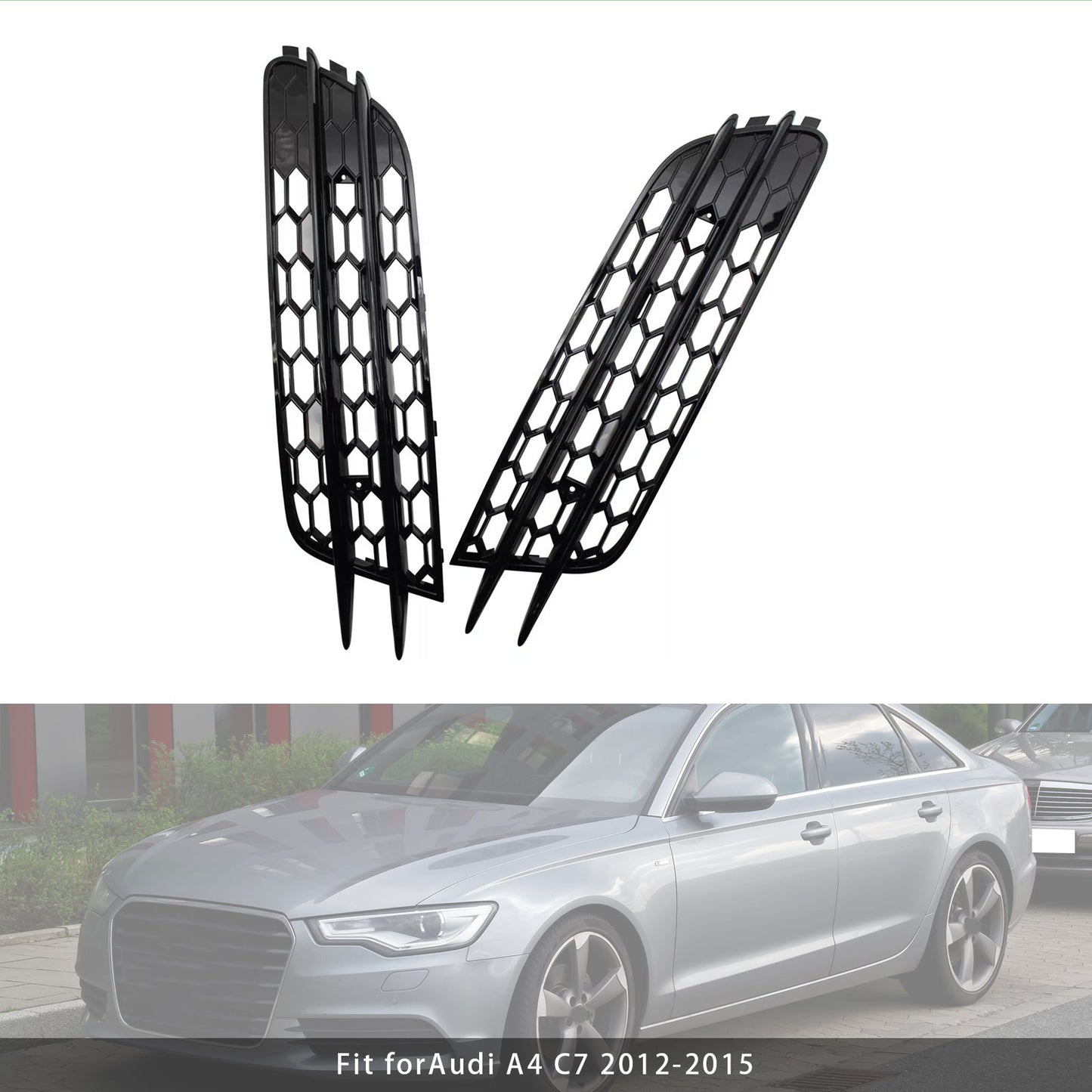 Griglia fendinebbia a nido d'ape per paraurti anteriore Audi A4 C7 2012-2015, nera