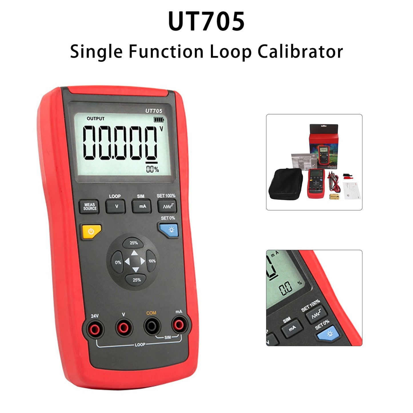 Calibratore di loop a funzione singola UT705, display LCD retroilluminato, tensione/corrente CC 24V