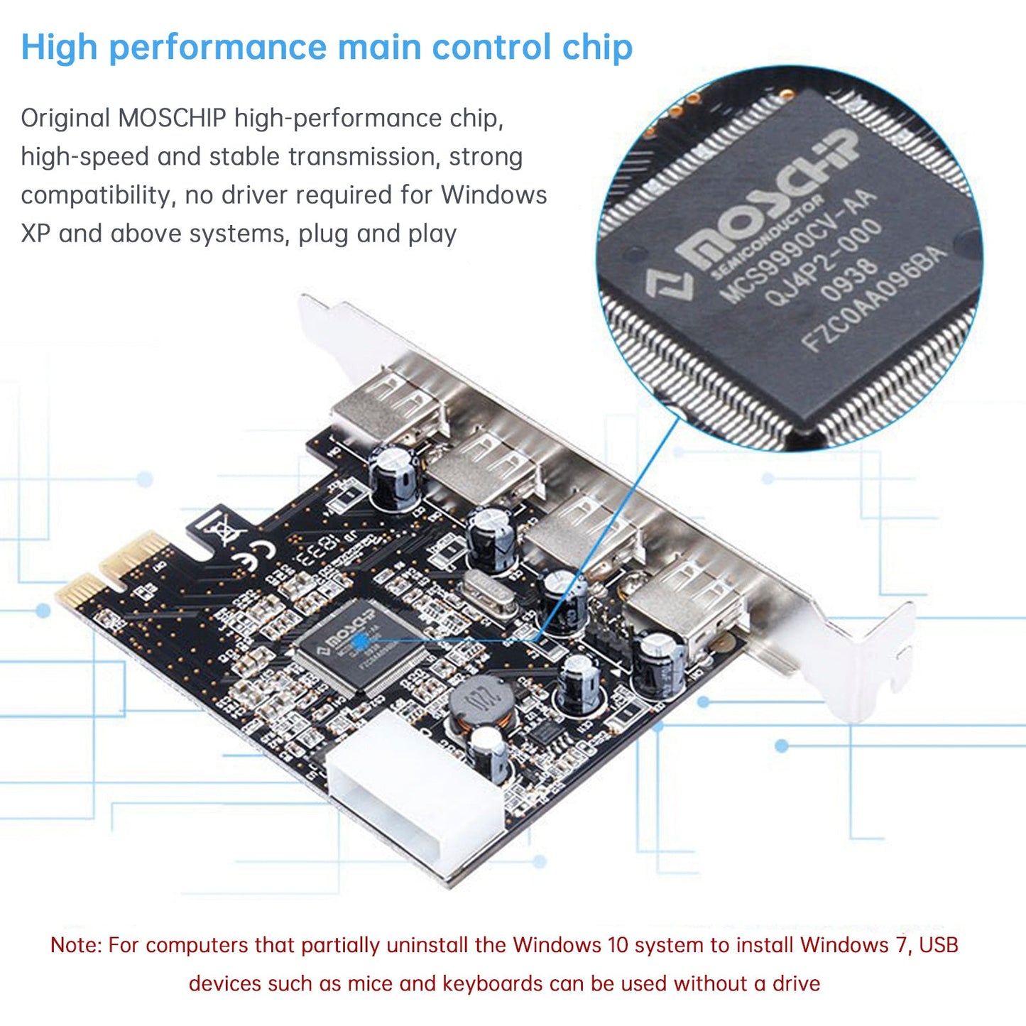 Scheda di espansione HUB 2.0 PCIE a USB 2.0, scheda adattatore Moschip, alimentazione a 4 pin