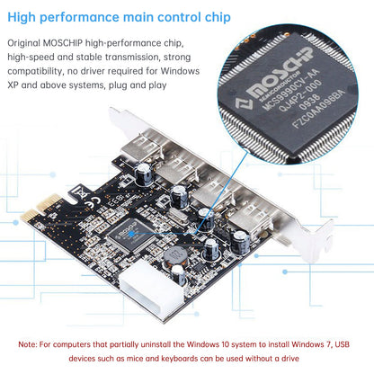 Scheda di espansione HUB 2.0 PCIE a USB 2.0, scheda adattatore Moschip, alimentazione a 4 pin