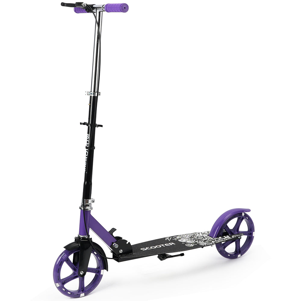 Monopattino pieghevole pendolare adulti/adolescenti ruote PU piene luminose 8" doppi freni sicurezza piattaforma antiscivolo