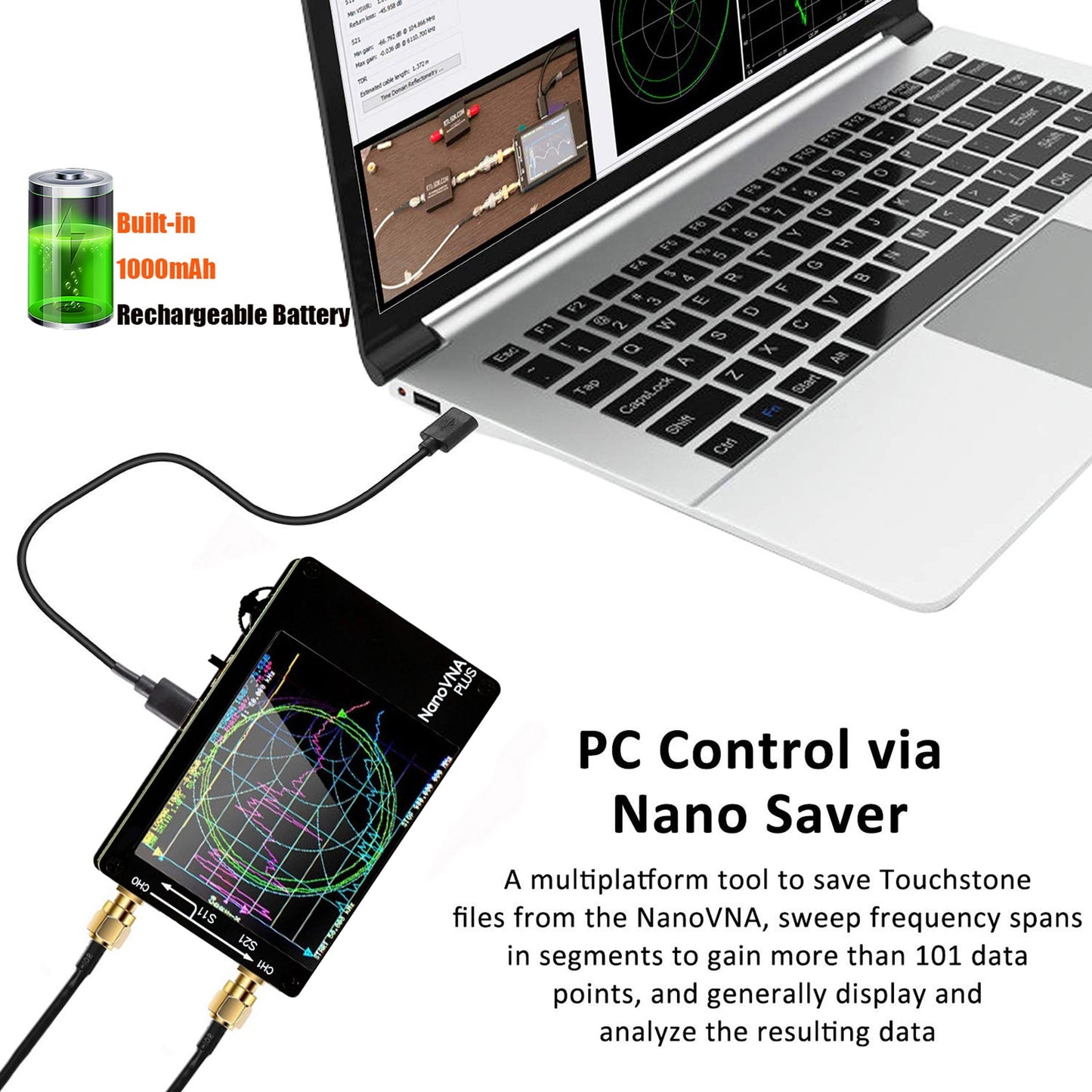 Analizzatore di rete vettoriale portatile NanoVNA Plus da 2,8 pollici aggiornato da 50 kHz a 2,7 GHz