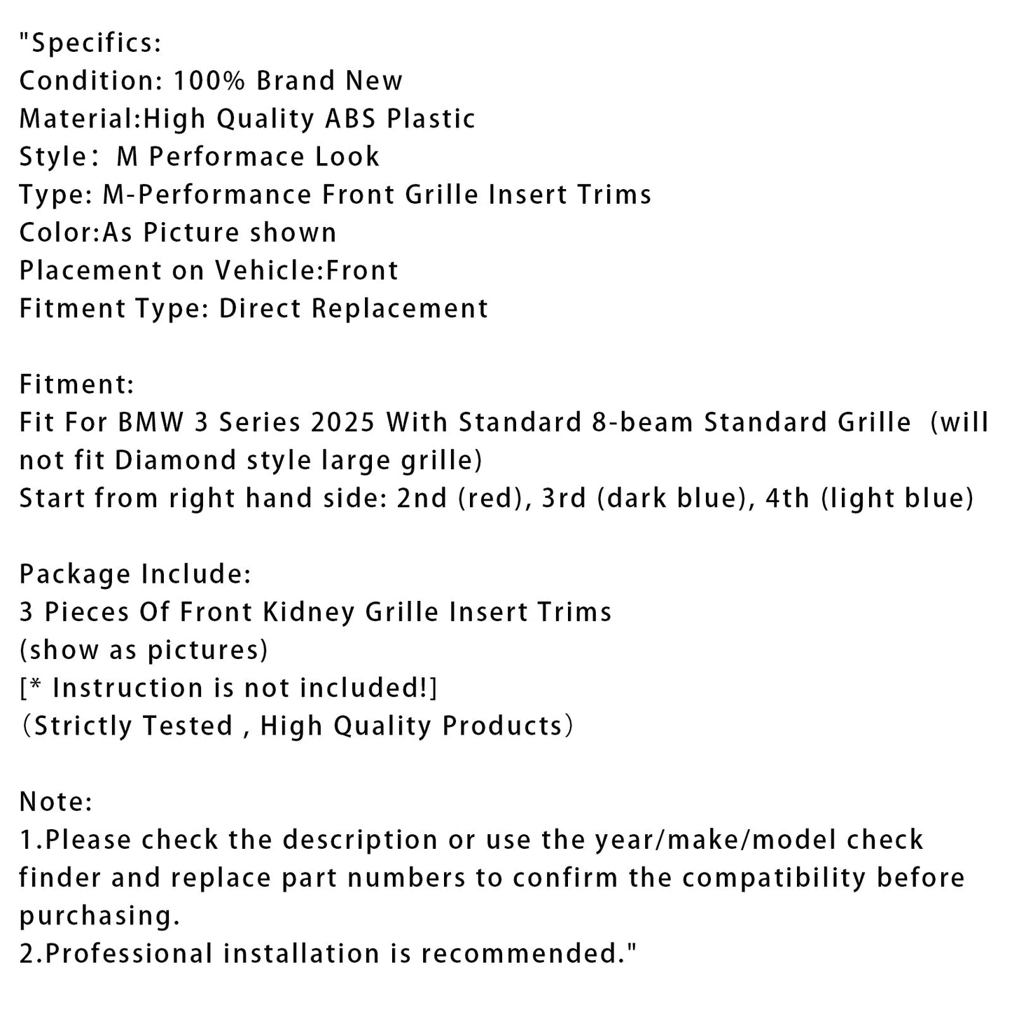 Clip per inserti griglia anteriore a doppio rene in ABS tricolore BMW G20 Serie 3 2025