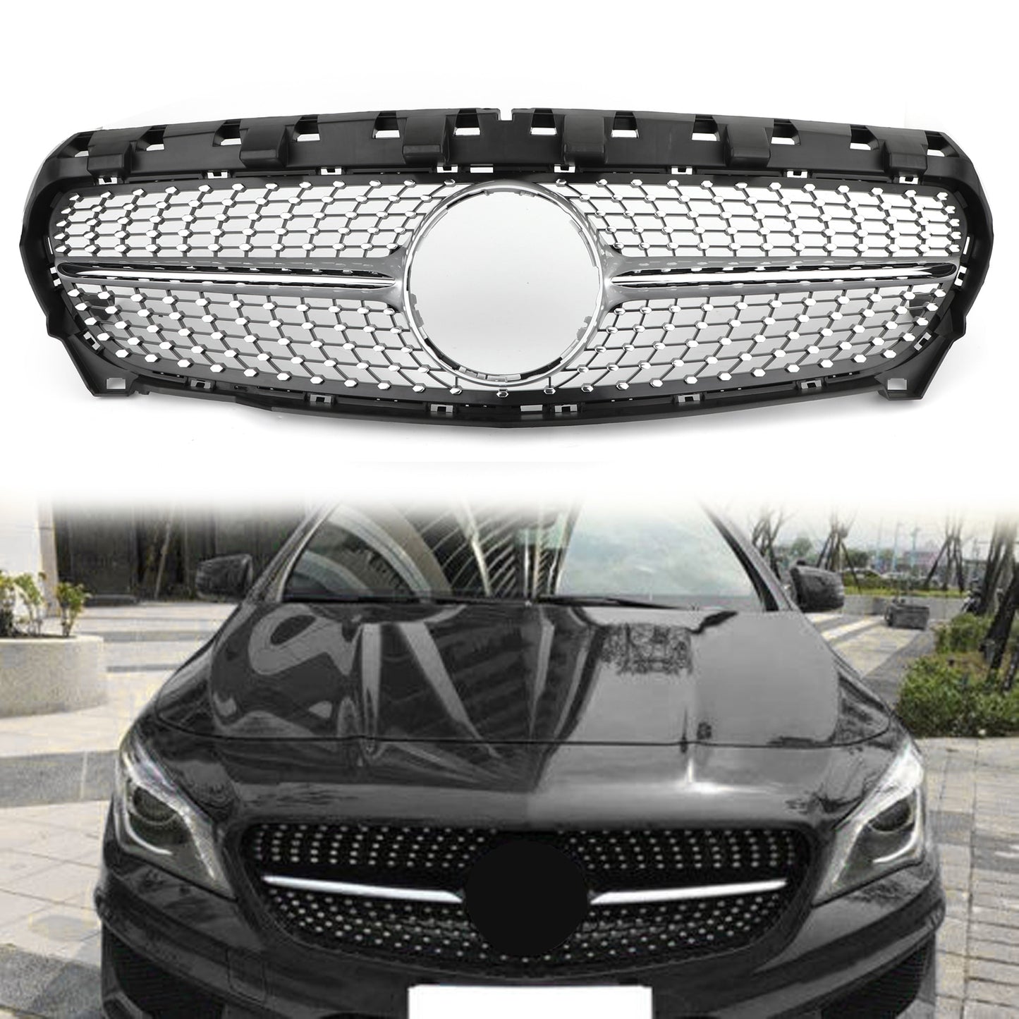Per Mercedes-Benz R117 W117 CLA250 2013-2016 Griglia a stella Silver Diamond