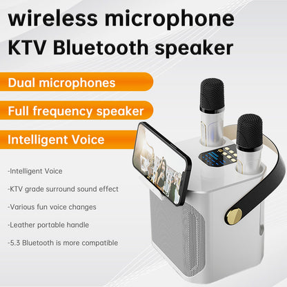 Altoparlante Bluetooth wireless con doppio microfono, altoparlante portatile per karaoke domestico
