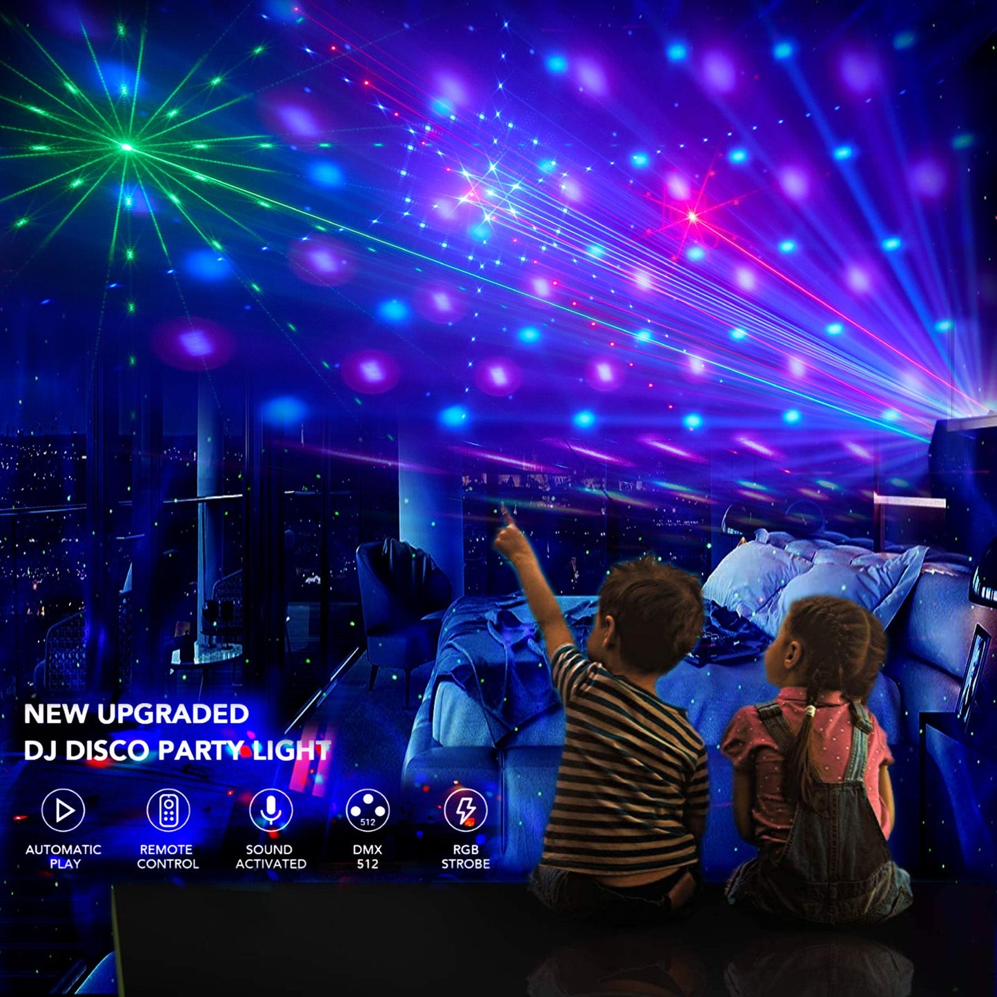 Luce di proiezione stroboscopica UV con sfera magica laser 5 in 1 da 96 immagini con telecomando
